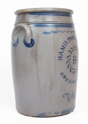 Six-Gallon HAMILTON & JONES / GREENSBORO, PA Cobalt-Decorated Stoneware Jar