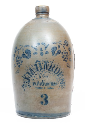 Rare J.M. HARDEN / Palatine. WVa. Cobalt-Decorated Stoneware Jug w/ Stenciled Grapes Motif