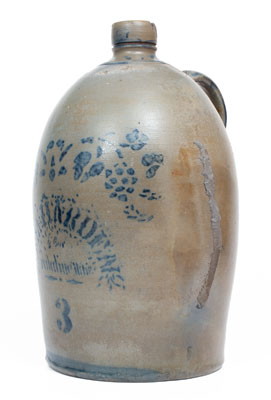 Rare J.M. HARDEN / Palatine. WVa. Cobalt-Decorated Stoneware Jug w/ Stenciled Grapes Motif