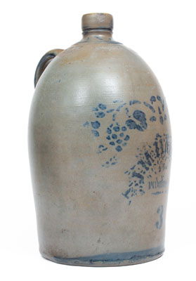 Rare J.M. HARDEN / Palatine. WVa. Cobalt-Decorated Stoneware Jug w/ Stenciled Grapes Motif