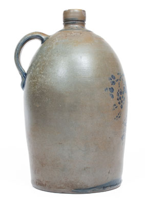 Rare J.M. HARDEN / Palatine. WVa. Cobalt-Decorated Stoneware Jug w/ Stenciled Grapes Motif