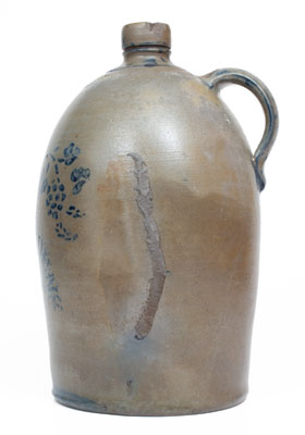 Rare J.M. HARDEN / Palatine. WVa. Cobalt-Decorated Stoneware Jug w/ Stenciled Grapes Motif