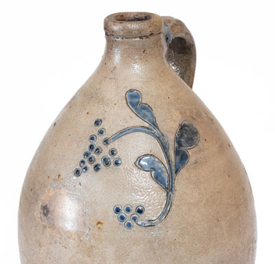 Connecticut Stoneware Jug w/ Impressed and Incised Grapes Decoration, early 19th century