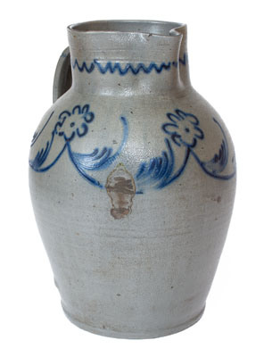 Fine Two-Gallon Baltimore Stoneware Pitcher w/ Slip-Trailed Floral Decoration, c1820