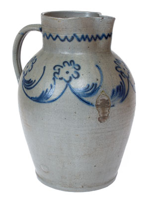 Fine Two-Gallon Baltimore Stoneware Pitcher w/ Slip-Trailed Floral Decoration, c1820