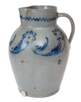 Fine Two-Gallon Baltimore Stoneware Pitcher w/ Slip-Trailed Floral Decoration, c1820