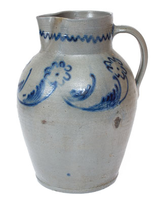 Fine Two-Gallon Baltimore Stoneware Pitcher w/ Slip-Trailed Floral Decoration, c1820