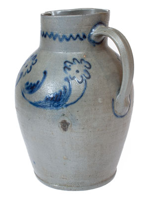 Fine Two-Gallon Baltimore Stoneware Pitcher w/ Slip-Trailed Floral Decoration, c1820