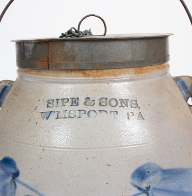 SIPE & SONS (Williamsport, PA) Stoneware Batter Pail w/ Cobalt Floral Decoration