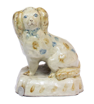 Rare Stoneware Spaniel Doorstop w/ Two-Color Slip Decoration, attrib. Donaghho Pottery, Parkersburg, WV