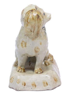 Rare Stoneware Spaniel Doorstop w/ Two-Color Slip Decoration, attrib. Donaghho Pottery, Parkersburg, WV