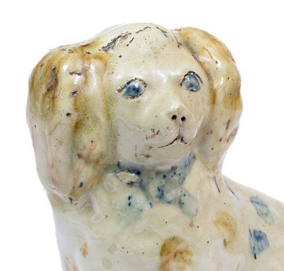 Rare Stoneware Spaniel Doorstop w/ Two-Color Slip Decoration, attrib. Donaghho Pottery, Parkersburg, WV