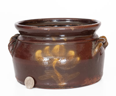 Rare Albany-Glazed Stoneware Jar w/ White Slip Floral Decoration, attrib. Hissong, Cassville, PA