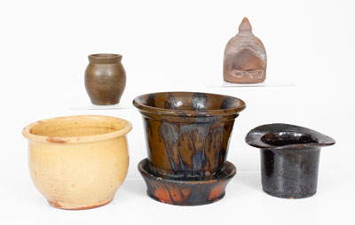 Five Pieces of Utilitarian Pottery, American, 19th century