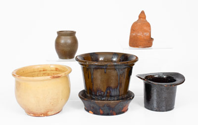 Five Pieces of Utilitarian Pottery, American, 19th century