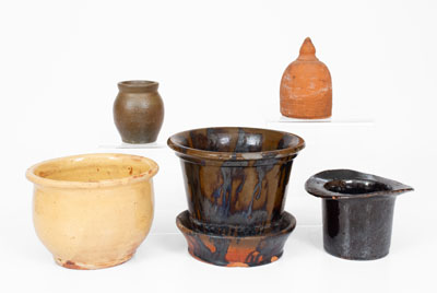 Five Pieces of Utilitarian Pottery, American, 19th century