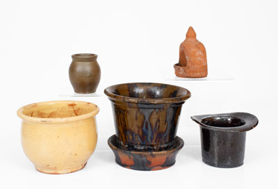 Five Pieces of Utilitarian Pottery, American, 19th century