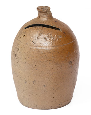 Salt-Glazed Stoneware Bank, Incised 