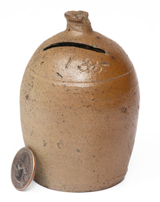 Salt-Glazed Stoneware Bank, Incised 