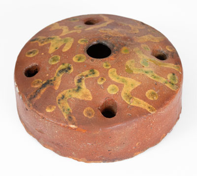 Rare Glazed Redware Inkwell with Copper Slip Decoration, American, probably New York State, early to mid 19th century.