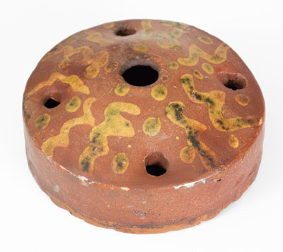 Rare Glazed Redware Inkwell with Copper Slip Decoration, American, probably New York State, early to mid 19th century.