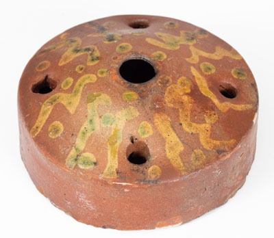 Rare Glazed Redware Inkwell with Copper Slip Decoration, American, probably New York State, early to mid 19th century.