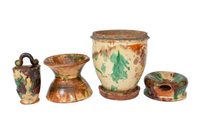 Four Pieces of Multi-Glazed Redware, attributed to J. Eberly & Co., Strasburg, VA