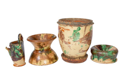 Four Pieces of Multi-Glazed Redware, attributed to J. Eberly & Co., Strasburg, VA