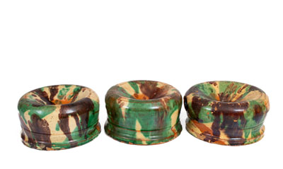 Three Multi-Glazed Redware Spittoons, attributed to J. Eberly & Co., Strasburg, VA