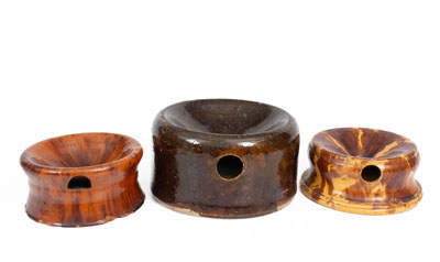 Three Glazed Pottery Spittoons, American, 19th century