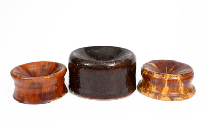 Three Glazed Pottery Spittoons, American, 19th century