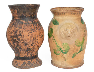 Two American Redware Urns, incl. Solomon Bell (Strasburg, VA) example