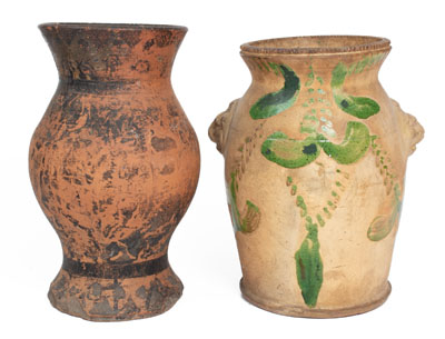 Two American Redware Urns, incl. Solomon Bell (Strasburg, VA) example