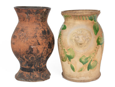 Two American Redware Urns, incl. Solomon Bell (Strasburg, VA) example