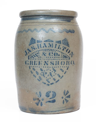 JAS. HAMILTON & CO. / GREENSBORO, PA Stoneware Jar w/ Stenciled Shield Motif