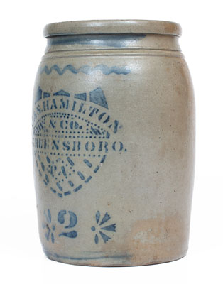 JAS. HAMILTON & CO. / GREENSBORO, PA Stoneware Jar w/ Stenciled Shield Motif