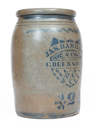 JAS. HAMILTON & CO. / GREENSBORO, PA Stoneware Jar w/ Stenciled Shield Motif