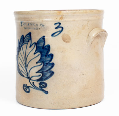 Three-Gallon N. CLARK & Co / ROCHESTER, N.Y Stoneware Crock w/ Foliate Decoration