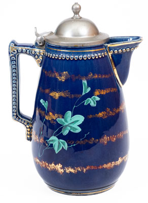 Exceedingly Rare and Important J.E. Jeffords, Philadelphia Cobalt-Glazed Chocolate Pot w/ Owl Motif