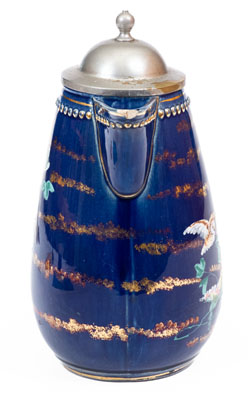 Exceedingly Rare and Important J.E. Jeffords, Philadelphia Cobalt-Glazed Chocolate Pot w/ Owl Motif