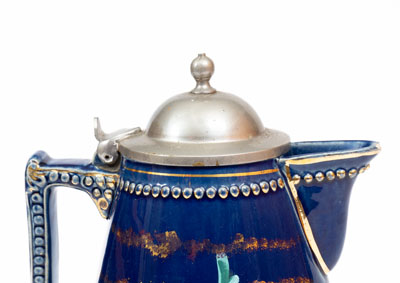 Exceedingly Rare and Important J.E. Jeffords, Philadelphia Cobalt-Glazed Chocolate Pot w/ Owl Motif