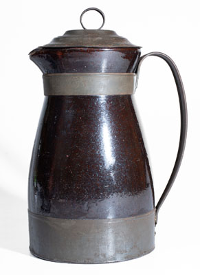 Large-Sized Redware Pitcher w/ Tinwork, Frederick Schifferle, St. Louis, MO, circa 1876