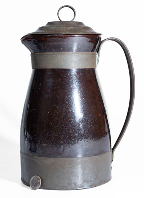 Large-Sized Redware Pitcher w/ Tinwork, Frederick Schifferle, St. Louis, MO, circa 1876