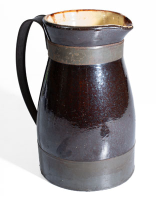 Large-Sized Redware Pitcher w/ Tinwork, Frederick Schifferle, St. Louis, MO, circa 1876