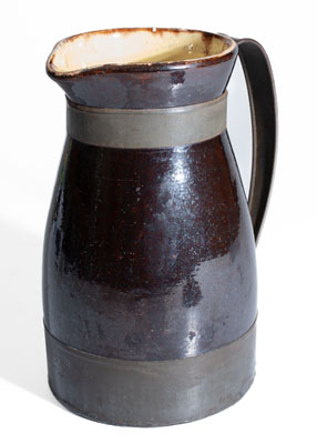 Large-Sized Redware Pitcher w/ Tinwork, Frederick Schifferle, St. Louis, MO, circa 1876