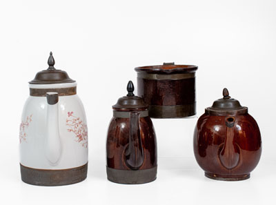 Four Ceramic Vessels, Most Stamped by F. SCHIFFERLE, ST. LOUIS, MO, c1876