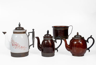 Four Ceramic Vessels, Most Stamped by F. SCHIFFERLE, ST. LOUIS, MO, c1876