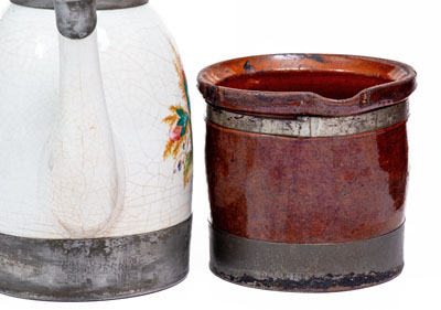 Four Ceramic Vessels with Tinwork, Most Marked F. SCHIFFERLE, ST. LOUIS, MO