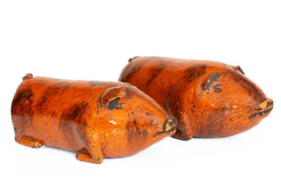 Pair of Berks County, PA Redware Pig Figures