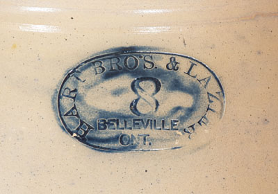 Rare Eight-Gallon HART BRO'S. & LAZIER / BELLEVILLE / ONT. Stoneware Bird Churn